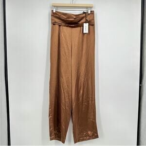 Nonchalant Revolve Satin Wide Leg Chocolate Brown Pants NEW Women SMALL